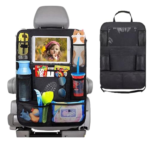 Car Backseat Organizer with tablet holder,1Pcs Kick Mats Back Seat Protector with 9 Storage Pockets Travel Accessories Easy to Clean BLACK - color: one pack black