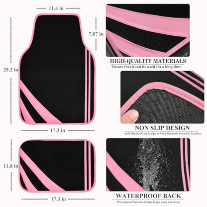 CAR PASS Pink Edge Faux Leather Car Floor Mats Universal Car Carpet Mats with Double Stitch Line Anti-Slip Backing Design, for Cute Girly Women, Fit 95% Automotive,SUVs,Sedan,Vans (Black and Pink) - color: Black and Pink