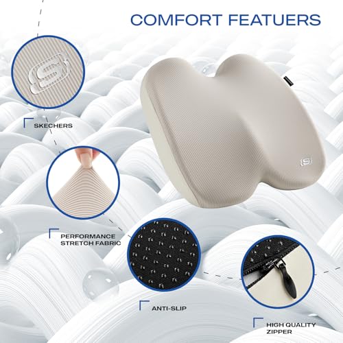 Skechers Seat Cushion, Ergonomic Memory Foam Cushion for Long Sitting Hours on Office & Home Chair, Car Seat Cushion for Sciatica, Coccyx Cushion,Beige - color: Beige