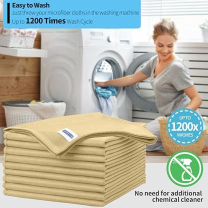 Microfiber Cleaning Cloth - 10 Pack Glasses Cleaning Cloth, 16" x 14" Window Cleaning Rags, Streak Free Lint Free Polishing Cloths Wipes for Eye Glass, Stainless Steel, Windshield, Beige - color: Beige, size: 10 Pk-16" X 14"