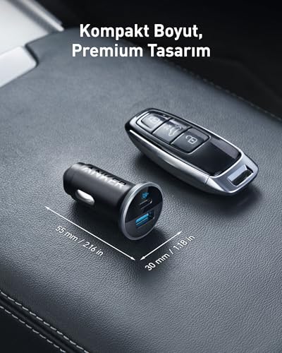 Anker 323 USB-C Car Charger Adapter, 52.5W Cigarette Lighter Charger with 30W PowerIQ 3.0 Fast Charging for iPhone 17/16/15/14/13/12 Series, Galaxy S25/24, Pixel (Car Charger + USB-C Cable)