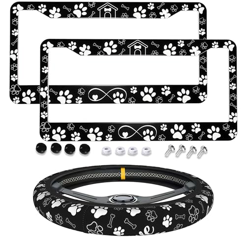 Paw Print License Plate Frame - Dog Paw Print License Plate Frame Love Paws Prints Steering Wheel Cover Funny Cars Decor Aluminum Plate Frames Anti-Slip Us Ca Vehicles - color: Dog paw2