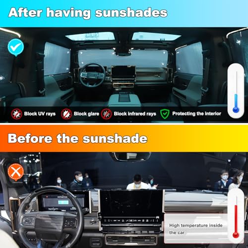 Auto Side Window Front Seat Reflective Sunshade Fit for Hummer EV 2022-2026 SUV/SUT, Side Window Front Seat Reflective Sunshade and Front Windshield Sun Shade, Foldable Sun Shield