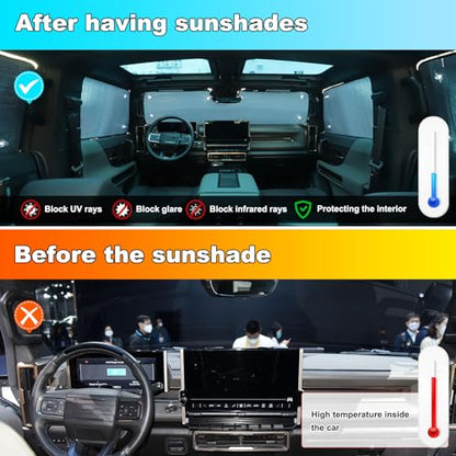 Auto Side Window Front Seat Reflective Sunshade Fit for Hummer EV 2022-2026 SUV/SUT, Side Window Front Seat Reflective Sunshade and Front Windshield Sun Shade, Foldable Sun Shield