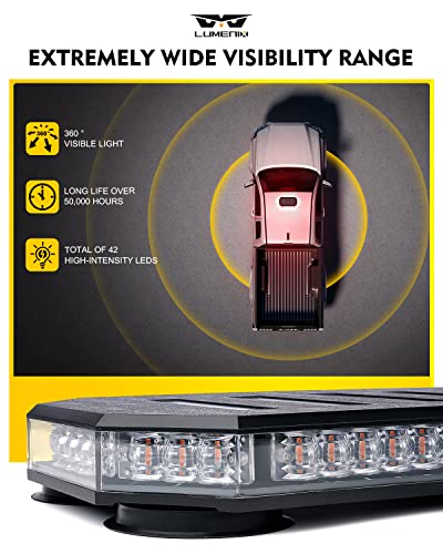 LUMENIX 42 LED Roof Top Strobe Beacon Light Bar Hazard Warning Emergency Flashing Firefighter Lights with Controller for First Responder Vehicles Fire Trucks Snowplow White Red (Patent Design) - color: White Red
