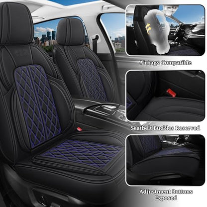 Leather Automotive Seat Covers Universal Fit for Cars, SUV, Sedans, Anti-Slip & Breathable (Black Blueline, Front Seat) - color: Black BlueLine, size: Front Seat