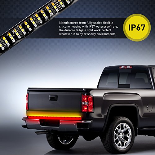 Nilight TR-03 60" Triple 504 LEDs Truck Tailgate Side Bed Light Bar Strip Sequential Amber Brake Running Turn Signal Red/White Reverse - color: 60" Tailgate Light Strip Red/White/Amber 504 LEDs