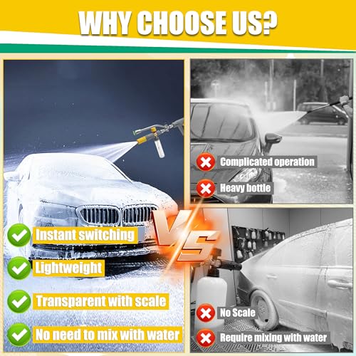JOEJET Pressure Washer Gun with Mini Foam Cannon Dual Connector, Dual-Purpose Switch Spray Gun with 5 Power Washer Nozzle Tips, Dual Wand Foam Cannon, 1/4” Quick Connector - size: 100 ml