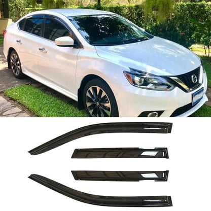 Side Window Visor Wind Vent Deflector fit for 2013-2019 Nissan Sentra,4pcs Outside Mount Style Nice Sun Rain Guards Set, Dark Smoke Window Shade 94248 - size: 2013-2019 Sentra