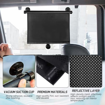 2PCS Car Window Shades for Baby, Retractable UV Protection Sun Shade, 18"×15" Side Window Sun Blocker with Suction Cups for Cars, SUVs, and Trucks