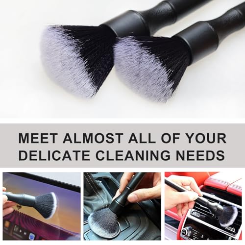 2 Microfiber Detailing Brushes, Car Interior Detailing Brush for Air Vent,Dashboard, Leather,Cleaning Tool Efficient Dust Removal for Car Interior, Computers, Keyboards, Digital Device