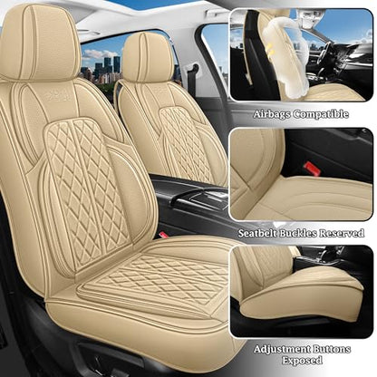 Leather Automotive Seat Covers Universal Fit for Cars, SUV, Sedans, Anti-Slip & Breathable (Beige, Front Seat) - color: Beige, size: Front Seat