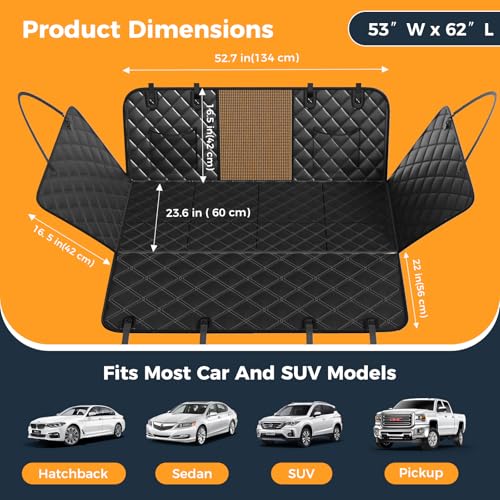 Dog Car Seat Cover for Back Seat, Hard Bottom Back Seat Extender for Dogs - Supports 400lbs,New Waterproof, Scratch Resistant, Anti Slip Portable Dog Hammock,Suitable for Cars, SUVs and Trucks（BLACK）