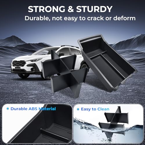 2PCS Center Console Organizer & Armrest Divider Set for Subaru Crosstrek/Impreza 2026 2025 2024, Custom Fit Dual-Layer Durable ABS Plastic Storage Box Insert Tray Interior Accessories, Black - style: 4) Fit for 2024-2026 Crosstrek/Impreza,A