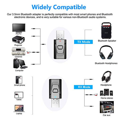Bluetooth Car Aux Adapter, Wireless 5.0 Stereo Music Receiver Noise Cancelling Hands-Free Car Kits, Mini 3.5mm Jack Audio Adapter Transmitter for Car/Home Stereo, Speakers, PC, TV More Audio System