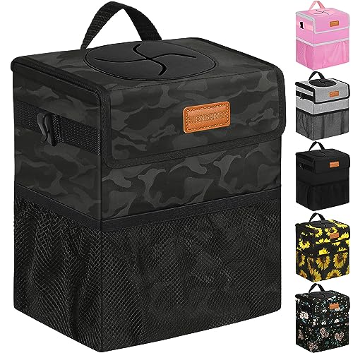 ELONGRIVER Car Trash Can Bin for Back Seat Leak Proof, Cute Car Trash Bag Hanging, Vehicle Trash Can for SUV Truck Van, Automotive Garbage Cans Front Seat Camo Black - color: Camo Black, size: 3 Gallons