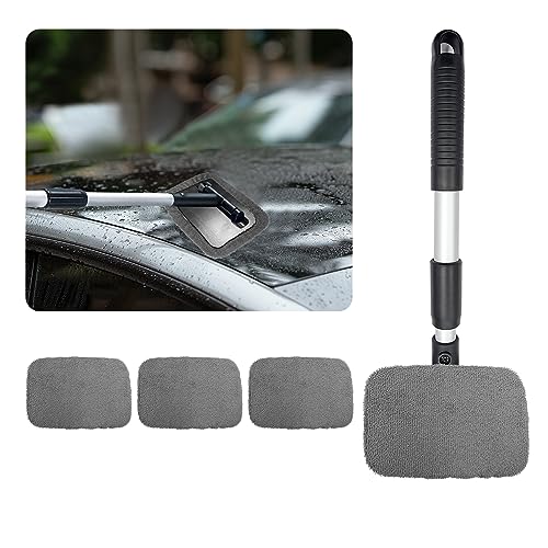 Ziciner Car Windshield Cleaner, Microfiber Auto Cleaning Wiper with Aluminum Extendable Handle and 2 Washable Reusable Cloth Pad Head, Universal Car Interior Exterior Cleaner Kit (Gray-Rectangle) - size: Gray-Rectangle