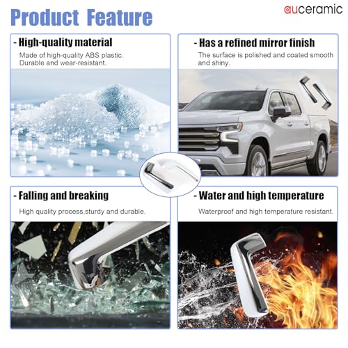 AUCERAMIC Chrome Top Half Mirror Cover Cap Stick-on Trim Fit 2019-2024 for Chevy Silverado GMC Sierra 1500,Chrome Side View Mirror Covers Caps Overlay(Pasted Style)