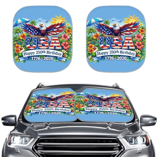 AFPANQZ 250th USA Eagle Car Windshield Visor Cover 2 Pcs Sun Shades, Auto Accessories Foldable for Heat Sun Protector Large Women Gifts 28.5"x25.5" - color: 250th USA Eagle