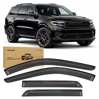 Nilight Window Visor Rain Guards for Dodge Durango 2011-2023 2024 2025 2026, Out-Channel Window Deflectors Vent Visors for Rainy Weather, Sun Protection & Ventilation, Smoke Tinted, 4PCS