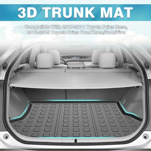 Mixsuper Custom Fit Cargo Liner for 2010-2011 Toyota Prius Base, 2012-2015 Toyota Prius Two/Three/Four/Five, All Weather Rear Cargo Trunk Mat Black - size: Fit for Toyota Prius | 2010-2015