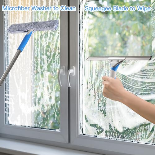 Mitclear 10 Feet Professional Squeegee Window Cleaner Tool with Extension Pole, Car Windshield Cleaning Kit with Long Handle, Window Washing Equipment for Indoor Outdoor Windows & Car Glass - size: 10 feet