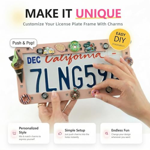 DIY Charm License Plate Frame Hot Pink, 1-Pack Premium TPU License Plate Holder Compatible with Shoe Charms, Anti-Theft Stainless Steel Hardware Kit & Tools, Rattle-Proof Drainage Design - color: Pink, size: 1 PC