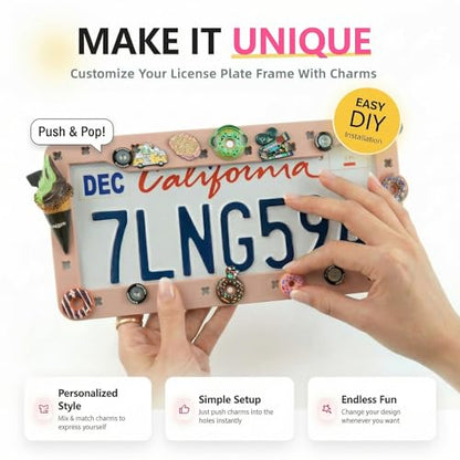 DIY Charm License Plate Frame Hot Pink, 1-Pack Premium TPU License Plate Holder Compatible with Shoe Charms, Anti-Theft Stainless Steel Hardware Kit & Tools, Rattle-Proof Drainage Design - color: Pink, size: 1 PC