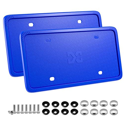 XCLPF Silicone Blue License Plate Frame Covers 2 Pack- Front and Back Car Plate Bracket Holders. Rust-Proof, Rattle-Proof, Weather-Proof (Blue) - color: Blue