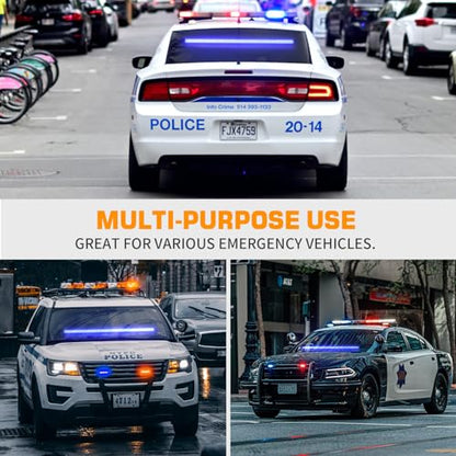 XRIDONSEN 35 inch Traffic Advisor Light Bar 144 LED Blue Emergency Lights Warning Flashing Safety Interior Windshield strobe Lights w/Controller for Police Firefighter Ambulance Vehicles Trucks Car - color: Blue