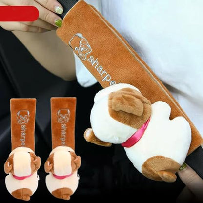 ZOSTLAND 2Pcs Car Seat Belt Pad Cover,Lovely Soft Auto Safety Strap Shoulder Pads,Plush Brown Cartoon Dog Doll Seatbelt Cover,Cute Harness Pad,Compatible with All Cars and Backpack(2Pcs Dog) - color: 2Pcs Dog