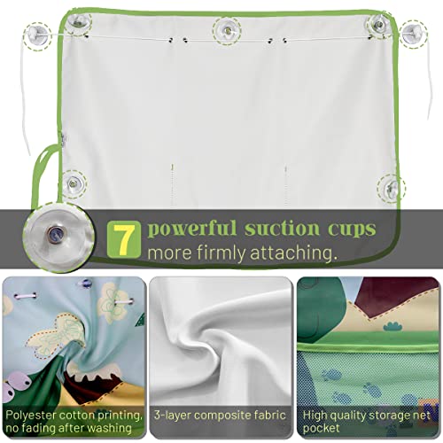 DIZA100 Car Window Shade for Baby, 2 Pack Car Sun Shades with Storage Pockets Car Window Curtain 7 Suction Cups Dinosaurs Pattern for Sun/Heat/UV Rays Protection - color: Green-2pcs