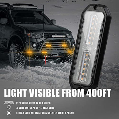 WINECO Amber led strobe lights for trucks 8pcs 12-LED Surface Mount Flashing Strobe Lights kit for Trucks Car Vehicles LED Mini Grille Grill Strobe Light Head Emergency Hazard Warning lights - color: Amber