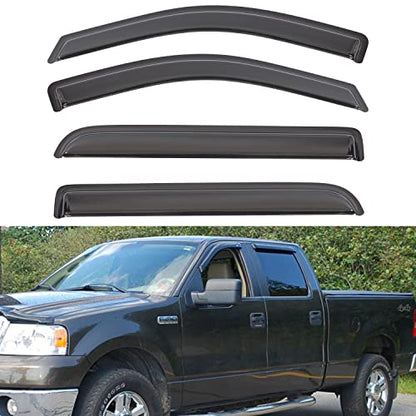 Set of 4 Front+Rear Smoke Sun/Rain Guard Outside Mount Tape-On Acrylic Window Visors Compatible with 06-08 Mark LT 04-08 F-150 Super Crew/Crew Cab with 4 Full Size Doors - size: for 2004-2008 Ford F150 Crew Cab