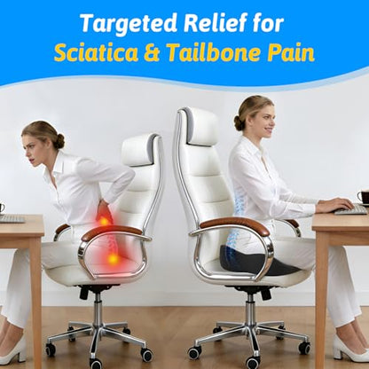 Seat Cushion for Tailbone & Sciatica Pain Relief – Certified & Ergonomist-Designed – Tapered Front Edge Reduces Thigh Pressure – Wide Memory Foam for Office Chair, Car, Wheelchair (Gray) - color: Gray