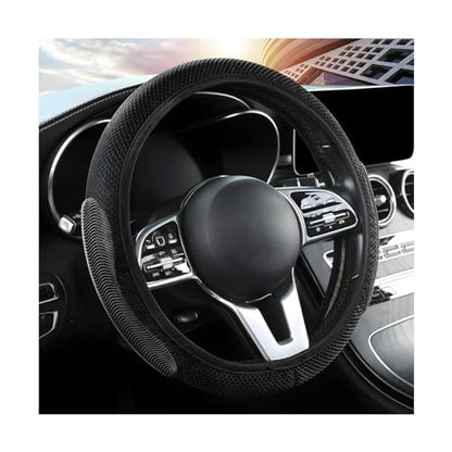 Elastic Stretch Car Steering Wheel Cover, Breathable No Inner Ring Vehicle Steering Wheel Protector, 15 Inch Ice Silk Anti Slip Automotive Accessories, Universal Fit (Black) - color: Black