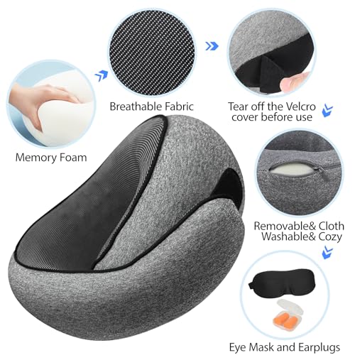 Travel Pillows for Airplanes,360° Support Stowable Travel Pillow, Neck Pillow Airplane with Memory Foam Portable Travel Neck Pillow for Traveling, Suitable for Airplanes, Offices, and Cars