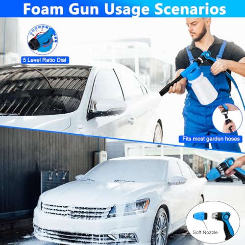 THINKWORK Car Wash Kit, Car Detailing Kit with Foam Gun, Car Wash Brush Mop and Large Folding Bucket Suitable for Car Cleaning, Blue Car Wash Set Gift for Men and Women - color: Blue(33PCS)