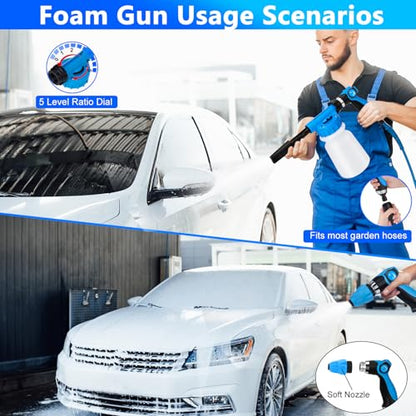 THINKWORK Car Wash Kit, Car Detailing Kit with Foam Gun, Car Wash Brush Mop and Large Folding Bucket Suitable for Car Cleaning, Blue Car Wash Set Gift for Men and Women - color: Blue(33PCS)