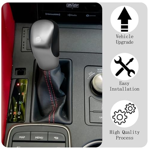 Compatible with Lexus ES GS GX is NX RC RX 200t 300 350 3450h 450hL 350L ABS Black Leather Silver Chrome Automatic Gear Shift Knob Lever Replace - color: Black Silver