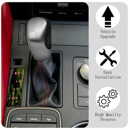 Compatible with Lexus ES GS GX is NX RC RX 200t 300 350 3450h 450hL 350L ABS Black Leather Silver Chrome Automatic Gear Shift Knob Lever Replace - color: Black Silver