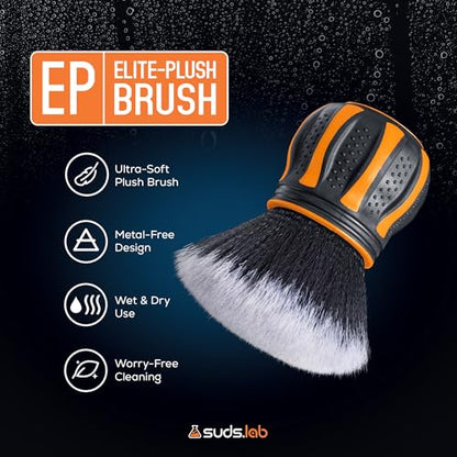 Suds Lab Elite-Plush Detailing Brush with Stand – Ultra-Soft Detailing Brushes with Synthetic Bristles – Metal-Free Auto Brush for Scratch-Free Cleaning on Piano Black & Clusters - size: Synthetic Hair