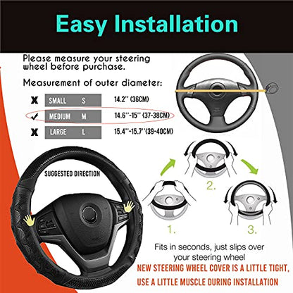 PINCTROT Steering Wheel Cover Great Grip with 3D Honeycomb Anti-Slip Design, Universal 14.5-15 Inch (All Black) - color: 3.Black (All Black), size: Medium(Standard) Size[14 1/2''-15'']