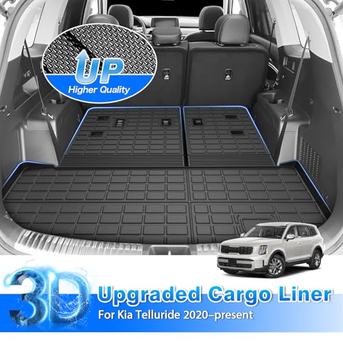 Telluride Floor Mats - Fit for Kia Telluride 2020-2025 (7&8 Seats), All Weather Floor Mat & Cargo Liner w/Baclkrest for Telluride Accessories, Heavy Duty Waterproof - size: 3)Kia Telluride【20-25】Full set