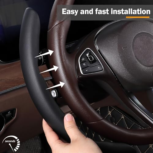 Car Steering Wheel Cover Leather Snap On 3Pcs Set Non-Slip Protector Wrap Steering Wheel Accessories 14.5-15 inch Universal Black - color: Black B