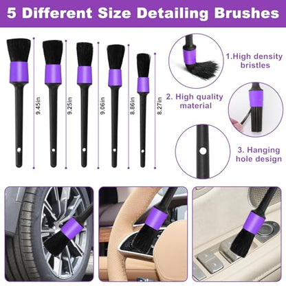 Windshield Cleaner Tool, 17Pcs Purple Car Interior Cleaning Kit, Detailing Kit Cleaner, Detailing Brush, Cleaning Gel, Inside Cleaning Supplies Accessories for Trucks, SUVs, RVs Window