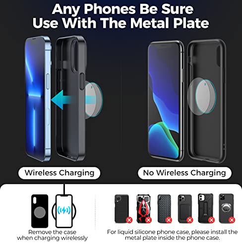 Magnetic Phone Holder for Car Metal Upgrade 6X Magnets Phone Mount Double 360° Rotation Super Sticker Phone Holder Car Mount Easy Install Suitable for Dashboard Screens Compatible with All Phone black