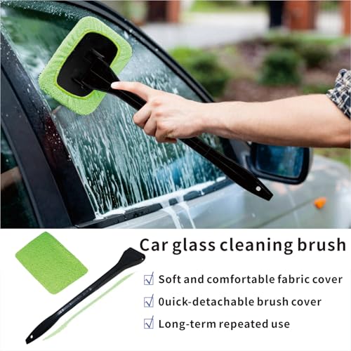 10pcs Car Windshield Cleaning Tool, Windshield Cleaner with 5 Washable and Reusable Microfiber Pads and Extendable Handle, for Auto Glass Wiper (Green（10pcs）) - size: Green（10pcs）