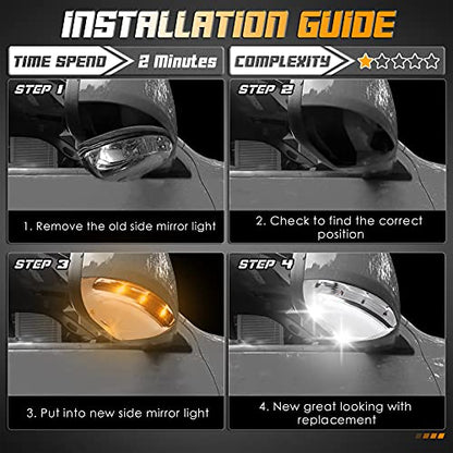 HERCOO LED Side Mirror Turn Signal Puddle Light Lamp Assembly Compatible with Dodge Ram 1500 2500 2010-2018, Ram 1500 Classic 2019-2022, Replacement for 68064949AA 68064948AA - size: Left & Right-clear