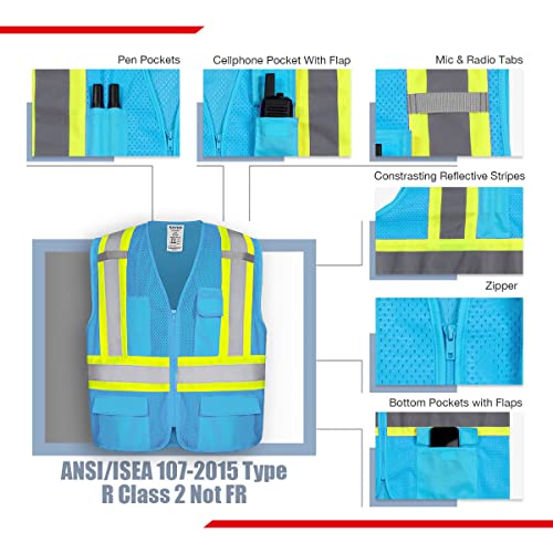KAYGO Safety Vest with Pockets - High Visibility Reflective Vest ANSI Class 2 Construction Vest - color: Blue, size: Large